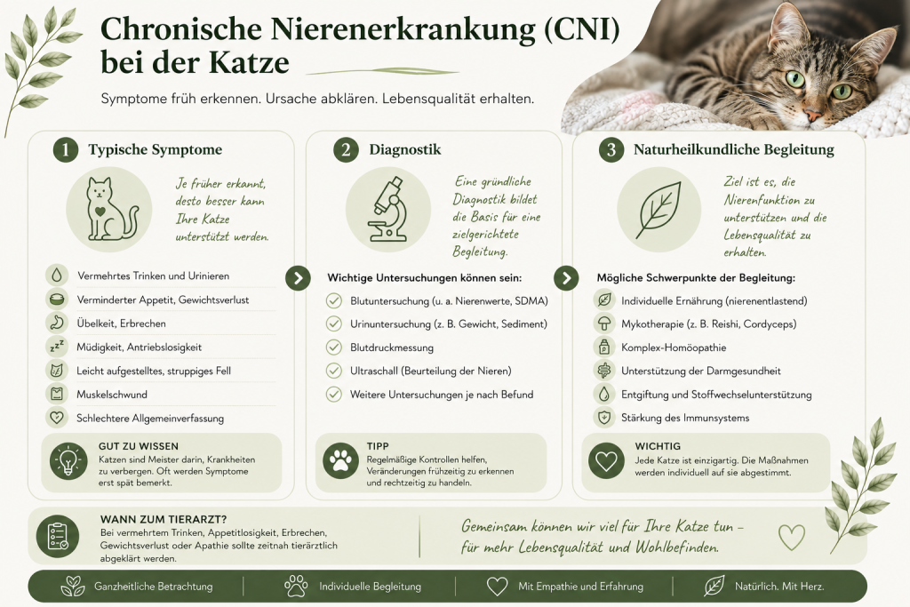 Symptome, diagnostik und Therapie bei CNI der Katze Infografi: symptome, Diagnistik, Therapie bei CNI der Katze