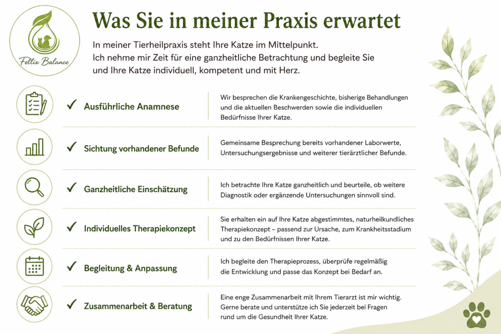 Infografik zum Ablauf und zur individuellen naturheilkundlichen Begleitung in der Tierheilpraxis Fellix Balance