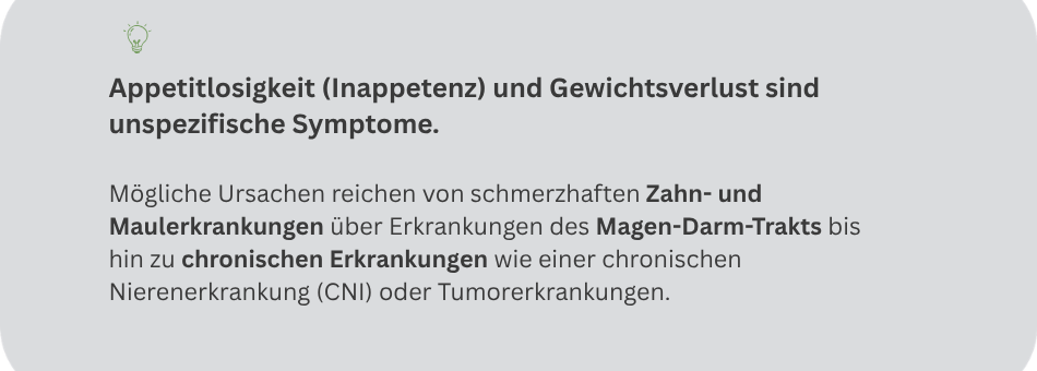 Infografik zu Ursachen bei Appetitlosigkeit und Gewichtserlust bei Katzen