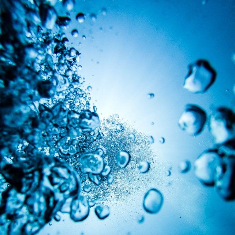 Wasserstruktur mit Blasen als Symbol für Hydroxypathie und Regulation des inneren Gleichgewichts bei Tieren