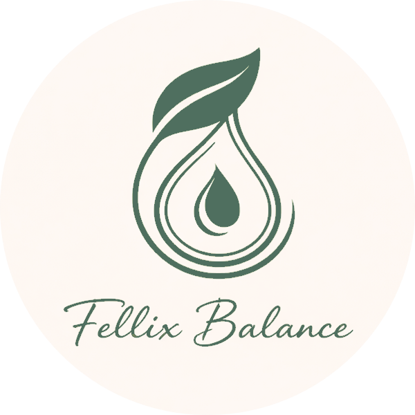Logo Fellix Balance mit Blatt und Tropfen als Symbol für natürliche Aromaberatung und ganzheitliche Balance